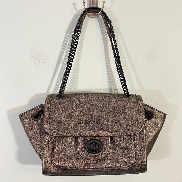 Coach Metallic Leather Ranger Flap Turn Lock Multi-Use Shoulder Bag Crossbody - Picture 1 of 10